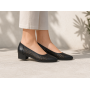 pantofi dama negri din piele naturala perforati cu toc mic gros clp03n